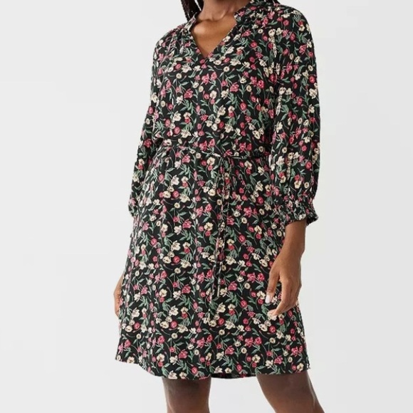 NWT Draper James Dress Women's Small Black Floral Long Sleeve Belted Sheath Boho - Picture 1 of 7